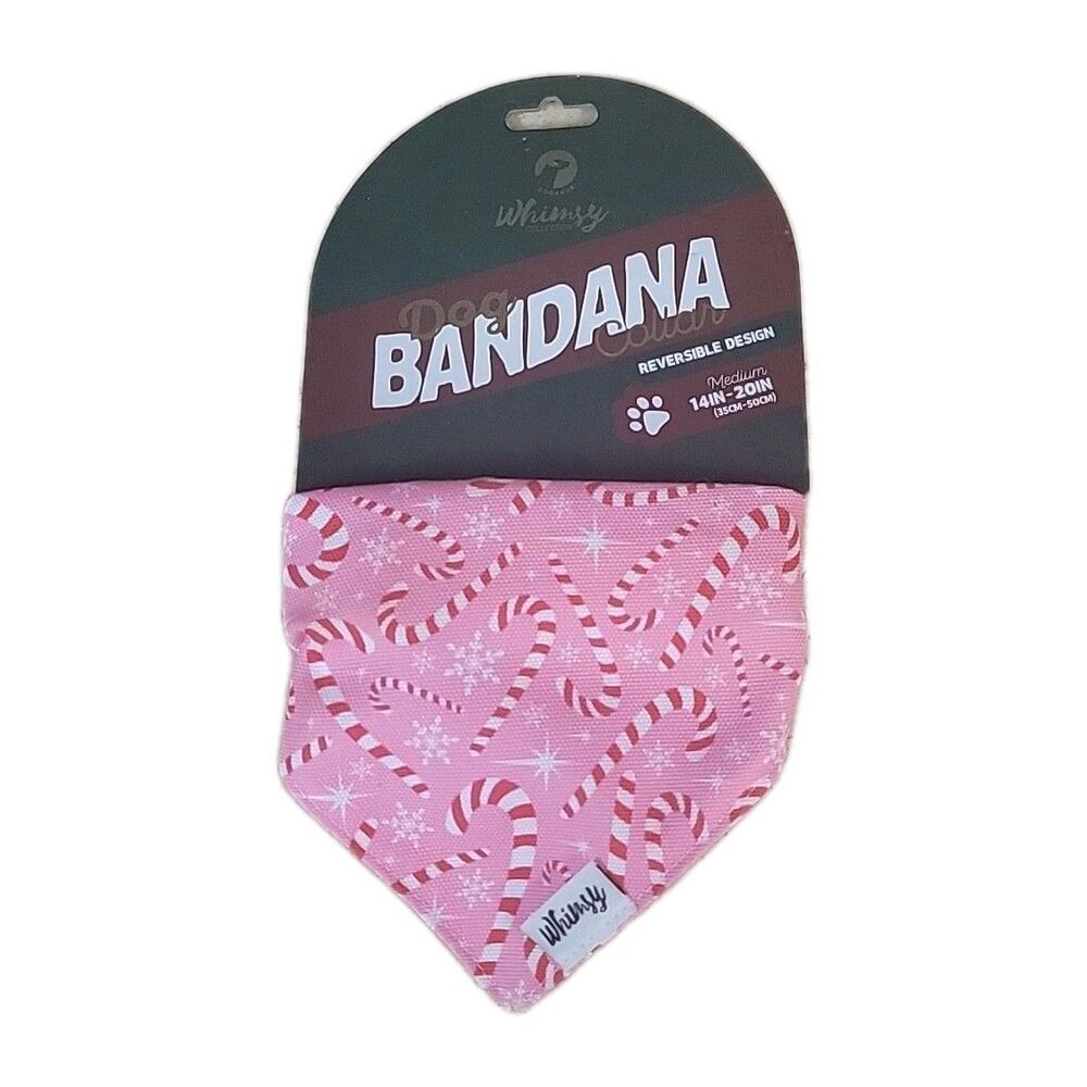 Whimsy Reversible Dog Bandana Candy Cane/Pink Holiday Pet Scarf 14"-20" NEW